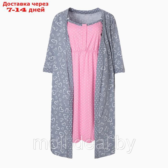 Комплект женский (сорочка/халат) для беременных, цвет серый, размер 52 - фото 3 - id-p199814844
