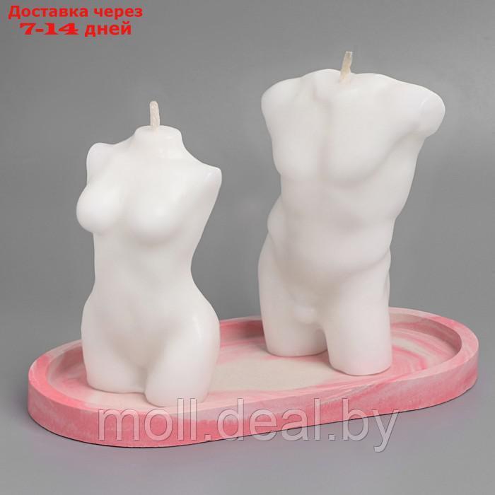 Набор свечей на подставке "Мужчина и женщина", бело-розовая подставка - фото 2 - id-p199805319