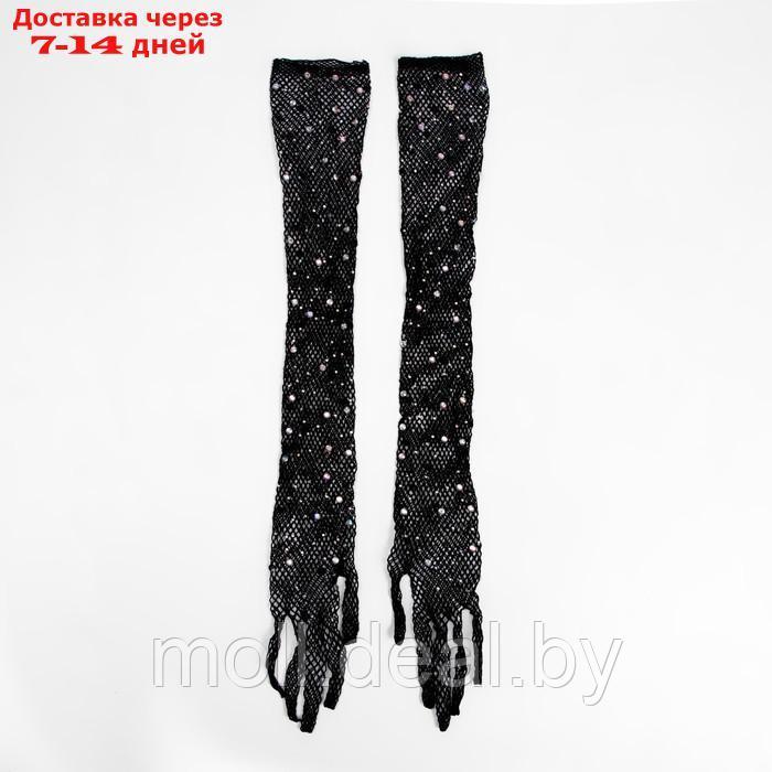 Карнавальные перчатки, цвет черный со стразами, длинные - фото 3 - id-p199813840
