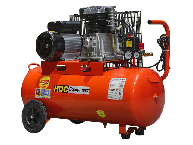 HDC Компрессор HDC HD-A071 (396 л/мин, 10 атм, ременной, масляный, ресив. 70 л, 220 В, 2.20 кВт) - фото 1 - id-p193072564