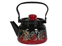 Чайник эмалированный красно-черный с рисунком Рябина 2.3 л