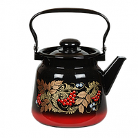Чайник эмалированный красно-чёрный с рисунком ягоды 3.5 л