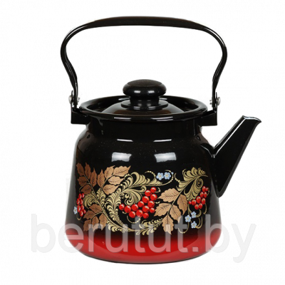 Чайник эмалированный красно-чёрный с рисунком ягоды 3.5 л - фото 1 - id-p200224312