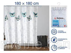 Шторка для ванной (12 колец в комплекте), 180x180 см, Harmony, бабочки, PERFECTO LINEA (Материал: полиэстер