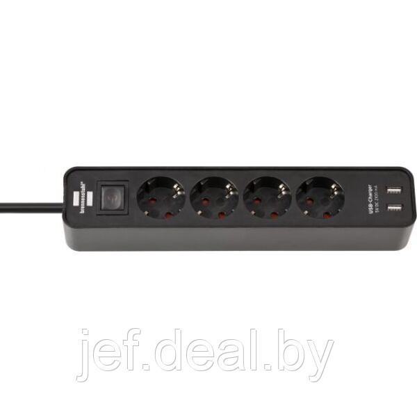 Удлинитель 1.5м (4 роз., 3.3кВт, с/з, 2 USB порта, выкл., ПВС) черный BRENNENSTUHL 1153240006