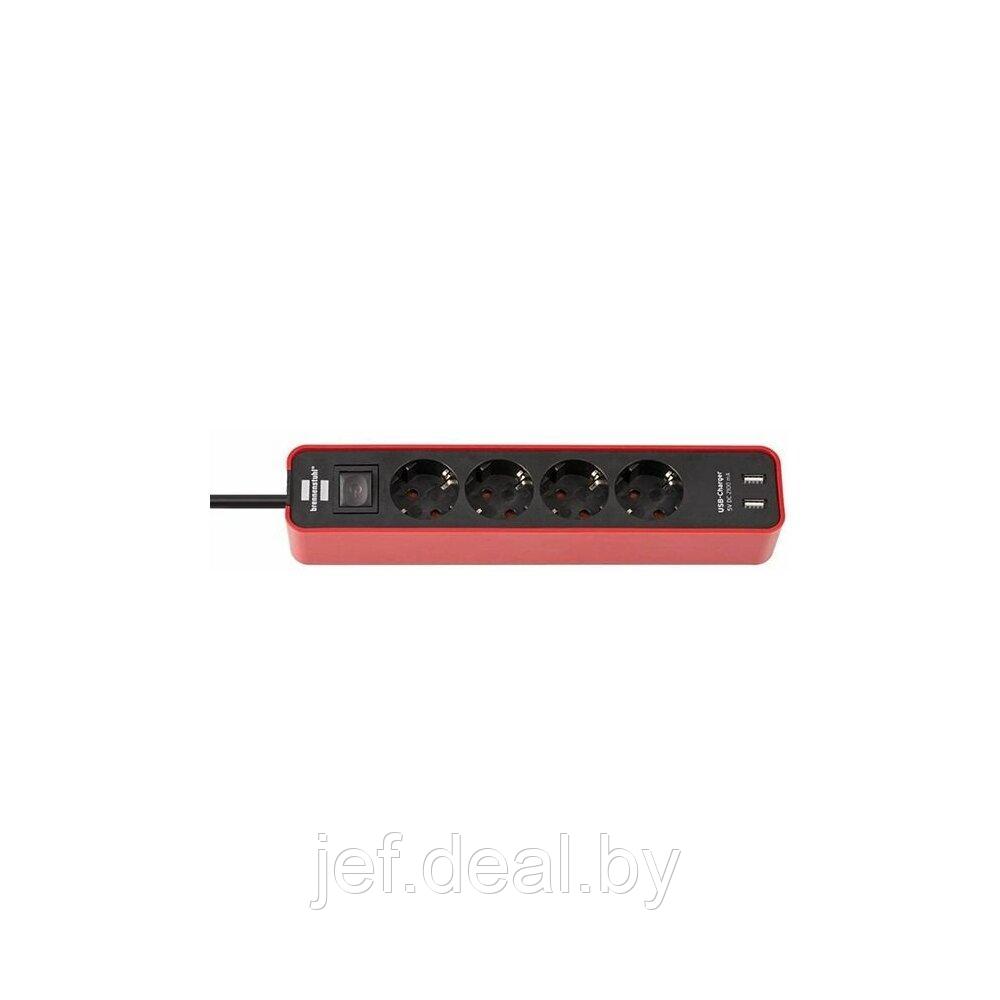 Удлинитель 1.5м (4 роз., 3.3кВт, с/з, 2 USB порта, выкл., ПВС) черный/красный BRENNENSTUHL 1153240076