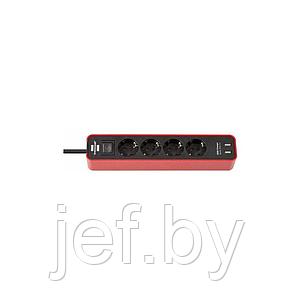 Удлинитель 1.5м (4 роз., 3.3кВт, с/з, 2 USB порта, выкл., ПВС) черный/красный BRENNENSTUHL 1153240076, фото 2