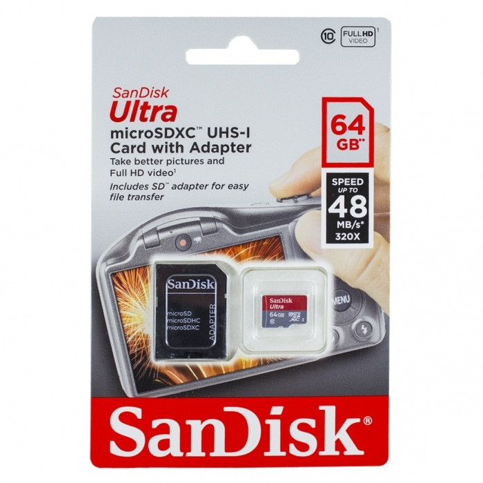 Карта памяти MicroSDXC 64GB SanDisk Ultra® UHS-I, Class 10, 48 МБ/с