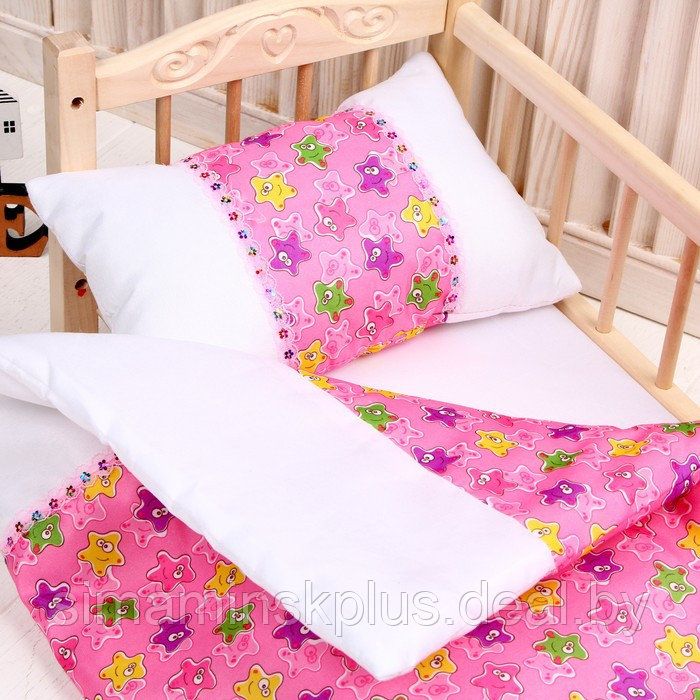 Кукольное постельное" Медузы на розовом с тесьмой"простынь,одеяло,46*36,подушка 23*17 - фото 3 - id-p200353525