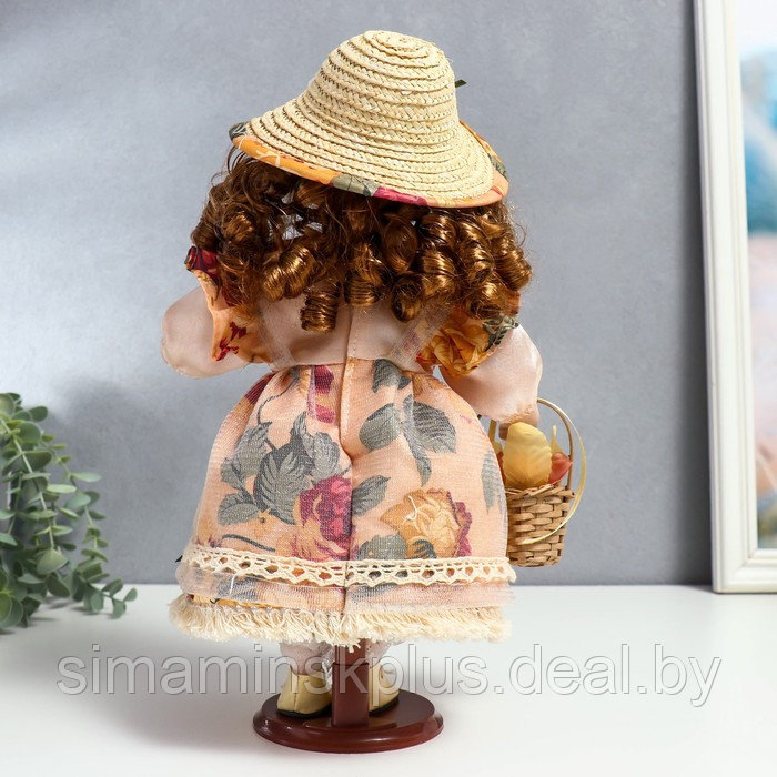 Кукла коллекционная керамика "Клара в платье с розами, шляпке и с корзинкой" 30 см - фото 4 - id-p200353689