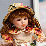 Кукла коллекционная керамика "Клара в платье с розами, шляпке и с корзинкой" 30 см, фото 5
