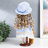Кукла коллекционная керамика "Маша в голубом платье в клетку с ромашками, в шляпке" 30 см, фото 3