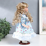 Кукла коллекционная керамика "Тося в голубом платье с цветочками, с бантом в волосах" 30 см   758617, фото 2