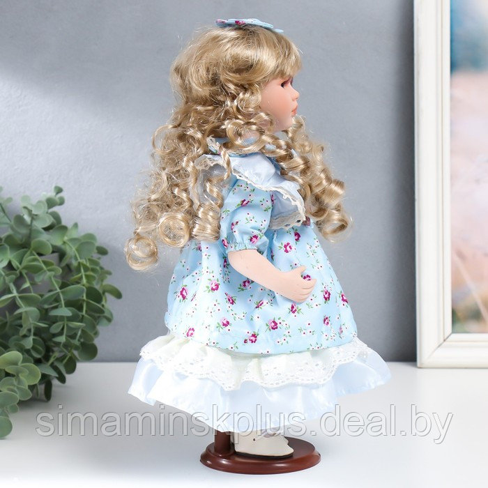 Кукла коллекционная керамика "Тося в голубом платье с цветочками, с бантом в волосах" 30 см 758617 - фото 2 - id-p200353697