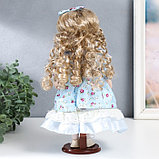Кукла коллекционная керамика "Тося в голубом платье с цветочками, с бантом в волосах" 30 см   758617, фото 3