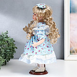 Кукла коллекционная керамика "Тося в голубом платье с цветочками, с бантом в волосах" 30 см   758617, фото 4