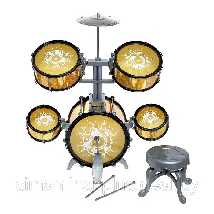 Барабанная установка «Голд», 5 барабанов, тарелка, палочки, стульчик, педаль - фото 3 - id-p200357088