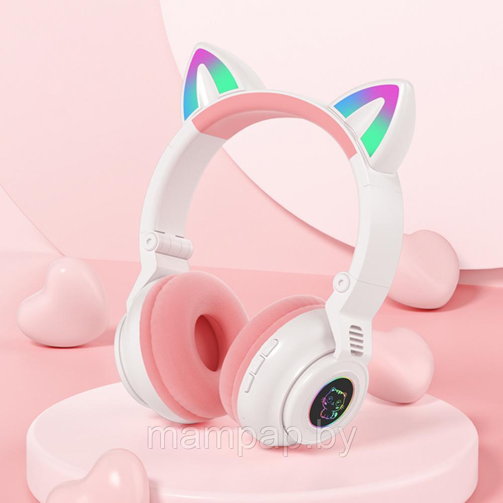 STN-26 (СТН-26) наушники Кошачьи Ушки Cat Ear детские беспроводные Bluetooth, MP3, FM, AUX, Mic, LED / Белый