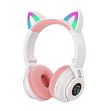 STN-26 (СТН-26) наушники Кошачьи Ушки Cat Ear детские беспроводные Bluetooth, MP3, FM, AUX, Mic, LED / Белый, фото 2