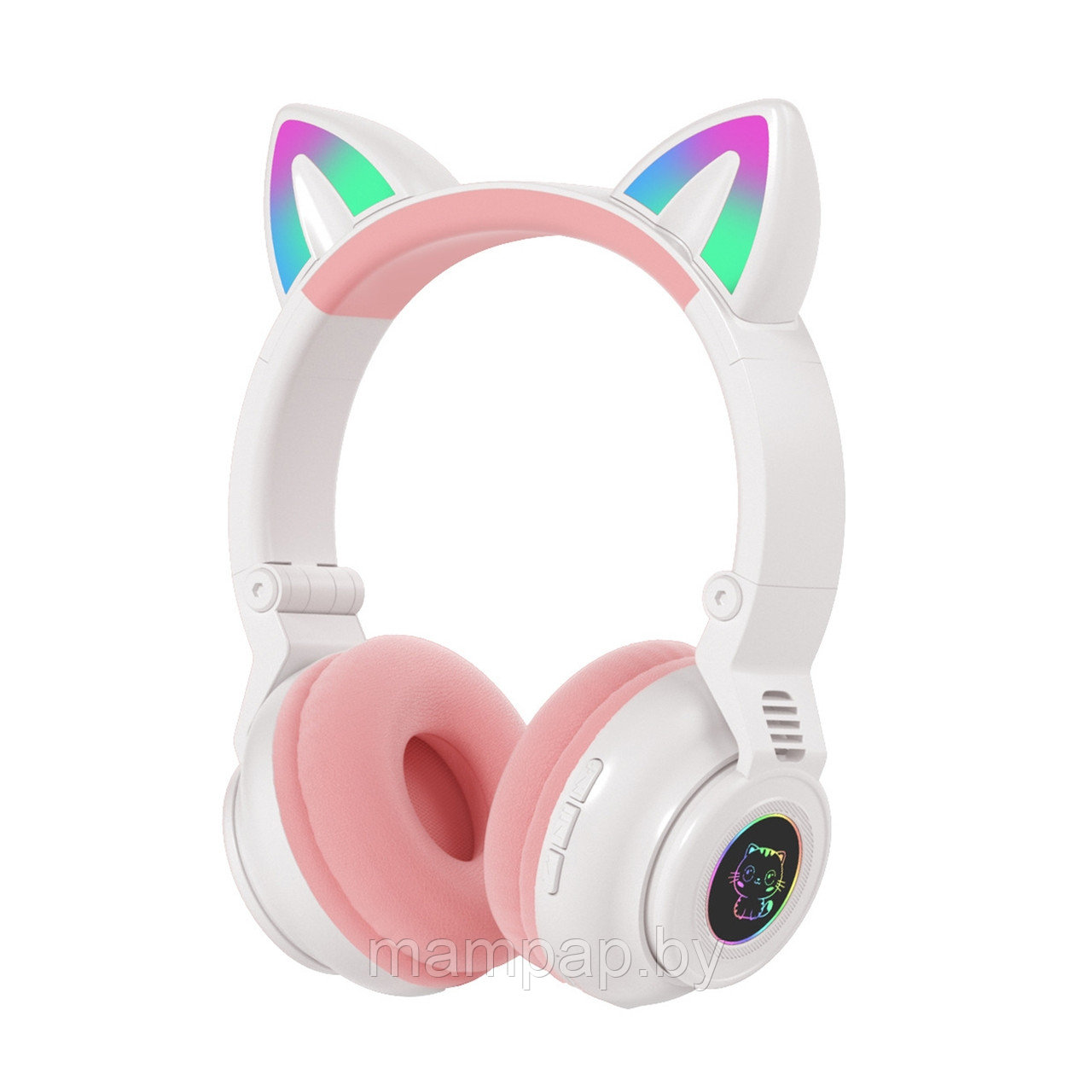 STN-26 (СТН-26) наушники Кошачьи Ушки Cat Ear детские беспроводные Bluetooth, MP3, FM, AUX, Mic, LED / Белый - фото 2 - id-p192863086