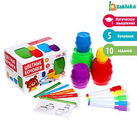 Развивающий набор «Цветные бочонки», по типу матрёшки, набор маркеров, карточки пиши-стирай