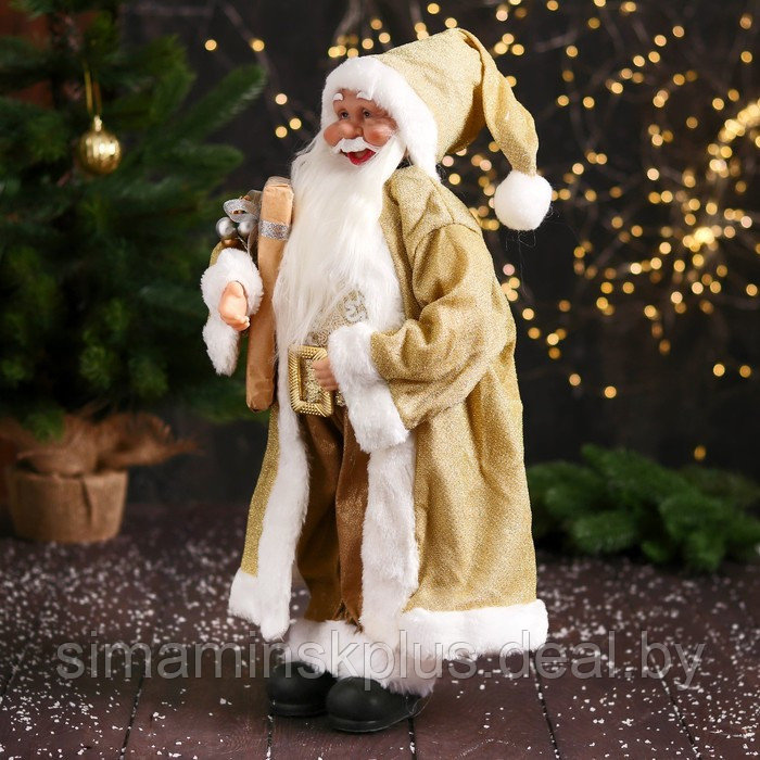 Дед Мороз "В колпачке, подарком и ягодами" 46 см, золото - фото 4 - id-p200359266