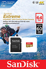 Карта памяти MicroSDXC 64GB SanDisk Extreme® UHS-I для экшн-камер, Class 10, 60 МБ/с