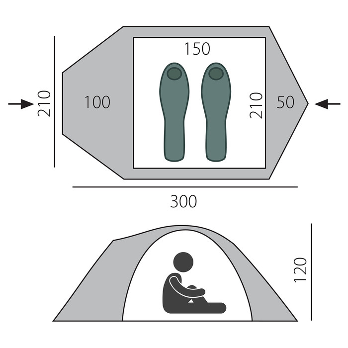 Палатка, серия Trekking Challenge 2, зелёная, 2-местная - фото 2 - id-p200371429