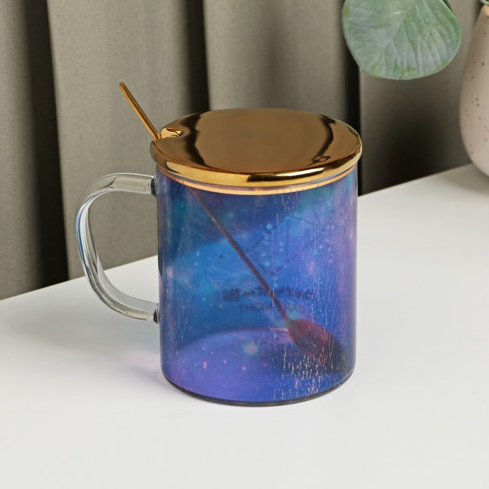 Кружка стеклянная с керамической крышкой и ложкой «Созвездие», 370 мл, цвет МИКС - фото 3 - id-p200371273