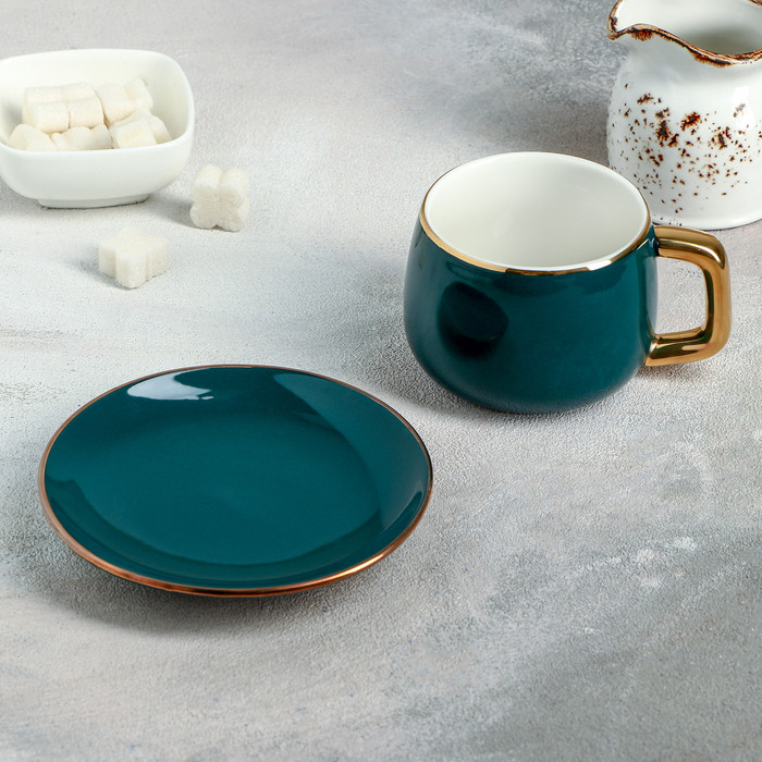 Чайная пара керамическая «Изумруд», 2 предмета: чашка 200 мл, блюдце d=13,5 см - фото 2 - id-p200371302