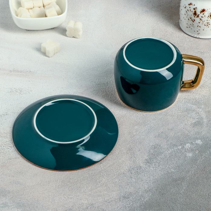 Чайная пара керамическая «Изумруд», 2 предмета: чашка 200 мл, блюдце d=13,5 см - фото 3 - id-p200371302