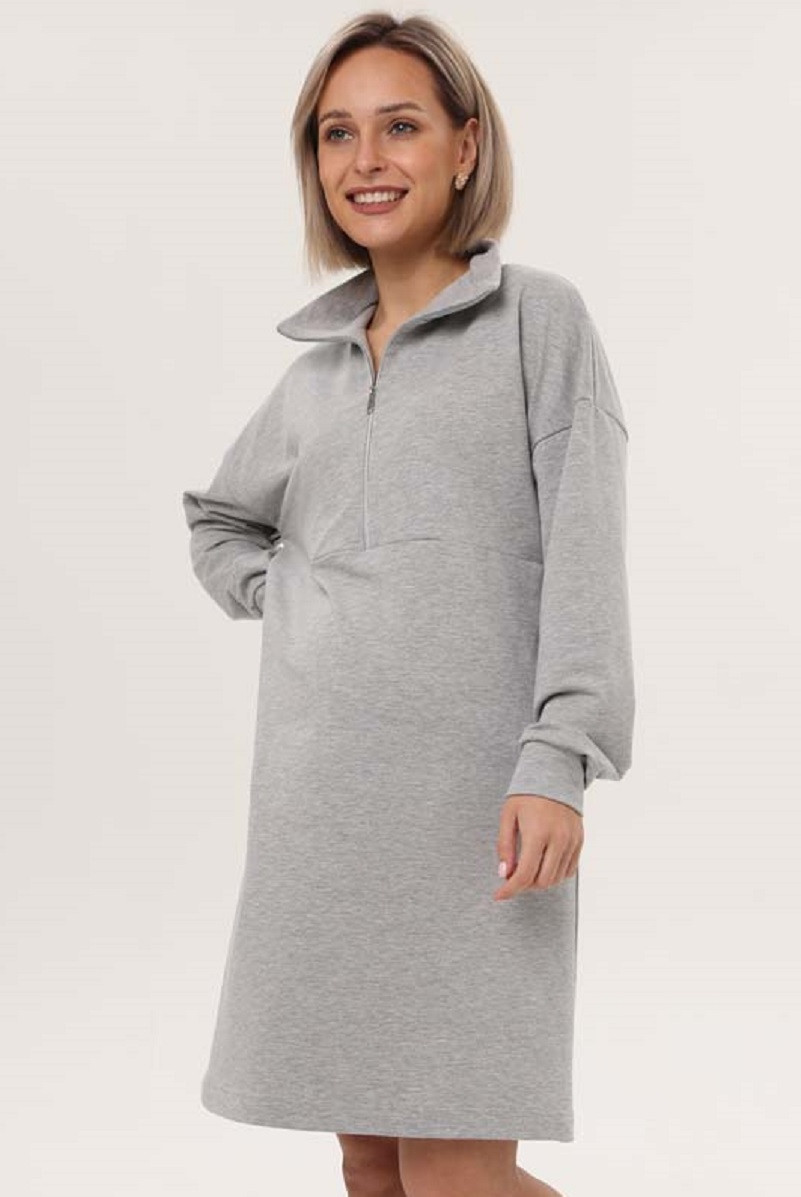 2-НМ 03114 Платье для беременных и кормящих серый меланж