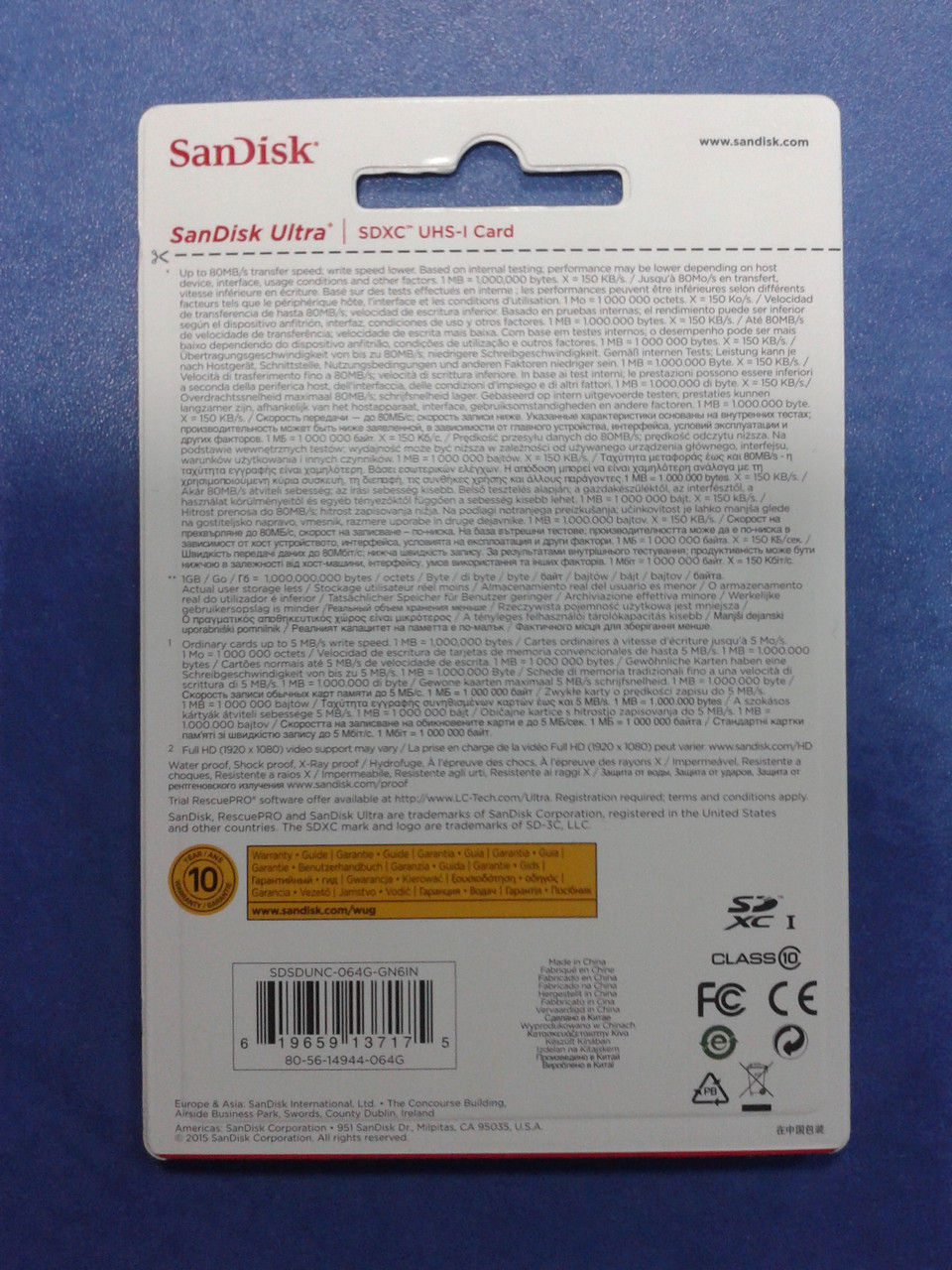 Карта памяти SDXC 64GB SanDisk Ultra, Class 10, 80 МБ/с - фото 3 - id-p26159450