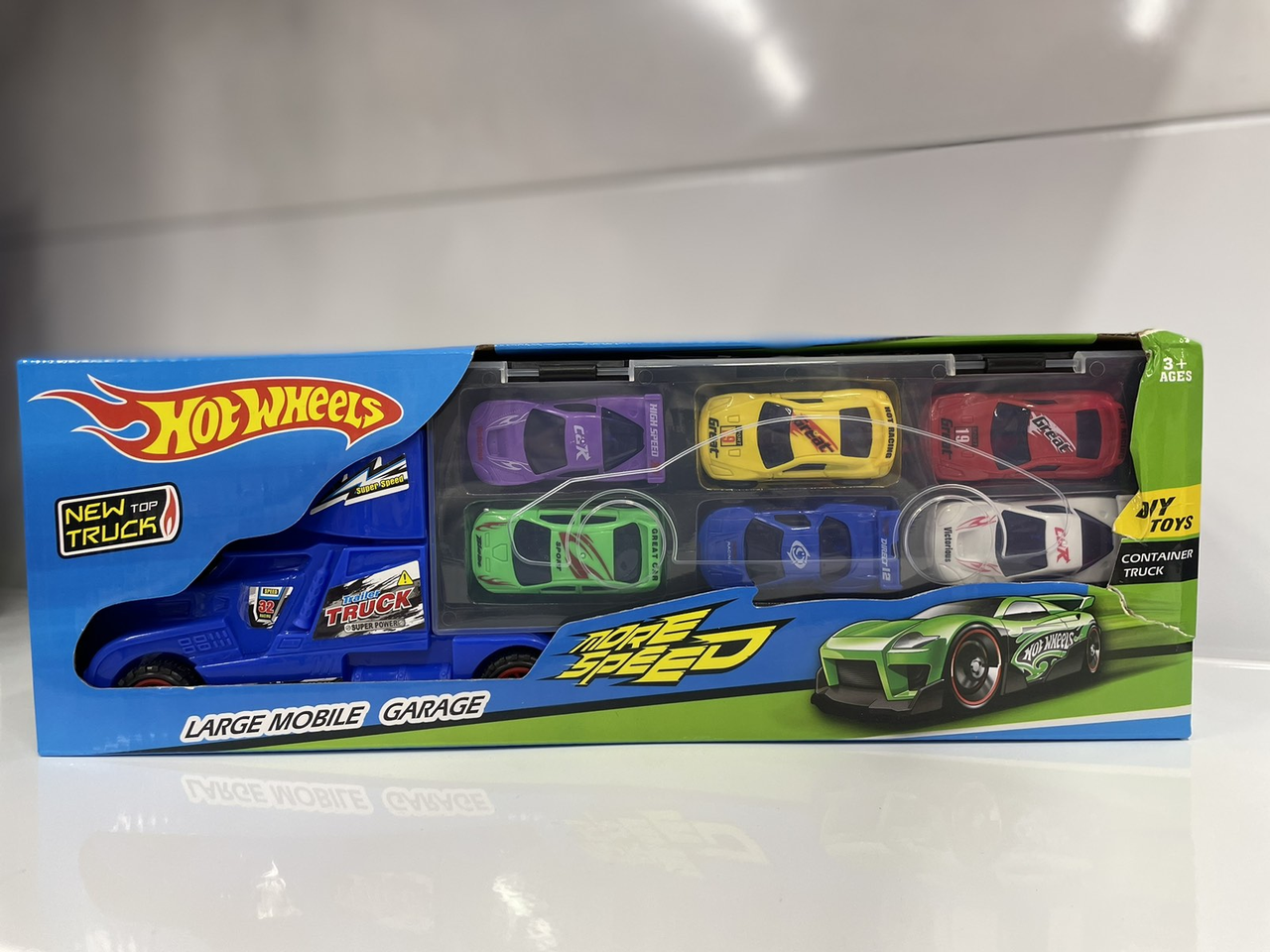 Фура, автовоз, трейлер Hot Wheels SC85, грузовик с инерционными машинками  6 шт, игровой набор, Хот Вилс