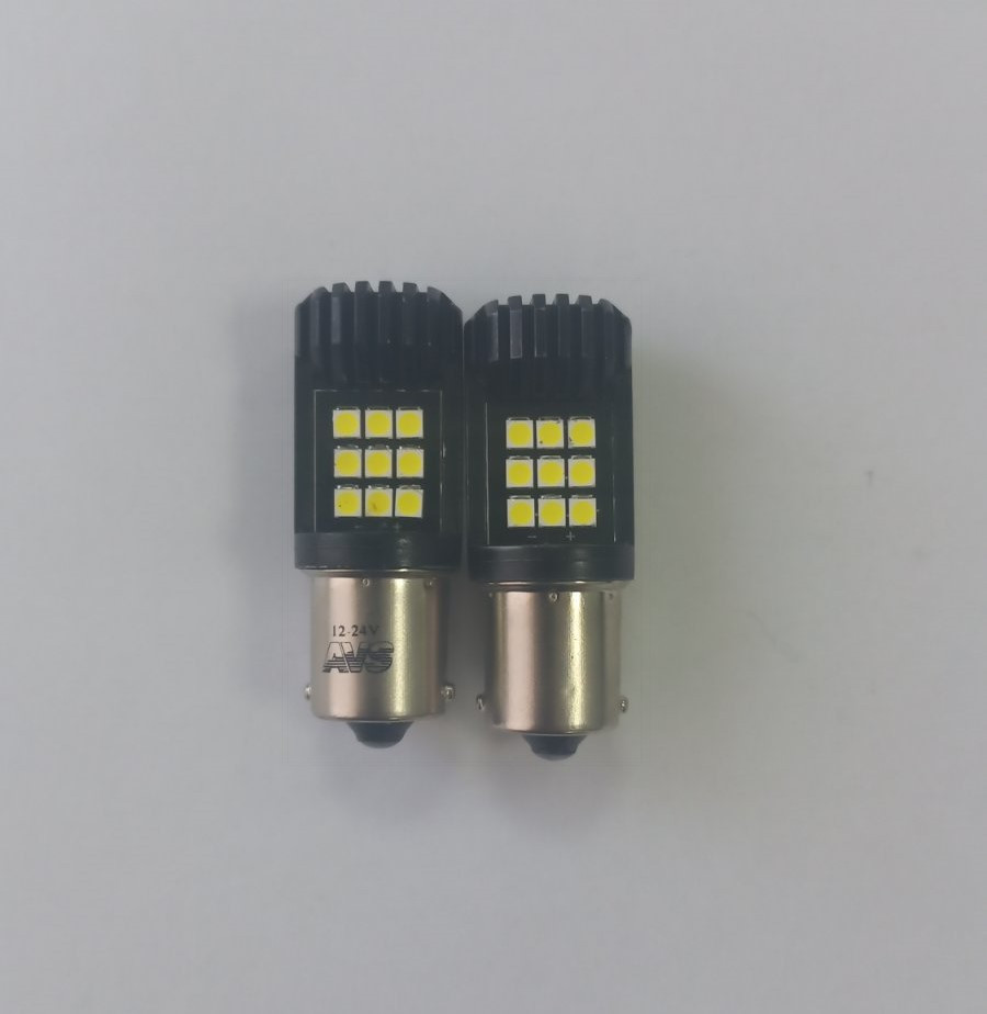 Светодиодная лампочка S123A T15 /белый/ (BA15S) 18SMD 3030 12-24V 1 contact, коробка 2 шт. - фото 1 - id-p174254475