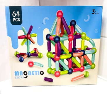 Магнитный конструктор Magnetic Sticks шарики и палочки для детей 64 деталей - фото 1 - id-p200387823