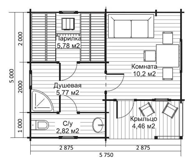 Баня для дачи из бруса 5х6 м ЛБ-6 - фото 2 - id-p148106491