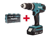 Аккум. ударная дрель-шуруповерт MAKITA HP 457 DWE в чем. + Набор бит 47 шт. (B-36170) (18.0 В, 2 акк., 1.5 А/ч