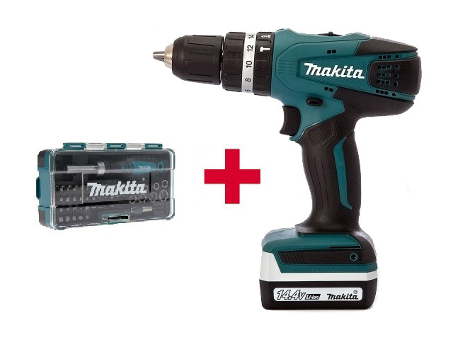 Аккум. ударная дрель-шуруповерт MAKITA HP 347 DWE в чем. + Набор бит 47 шт. (B-36170) (14.4 В, 2 акк., 1.5 А/ч