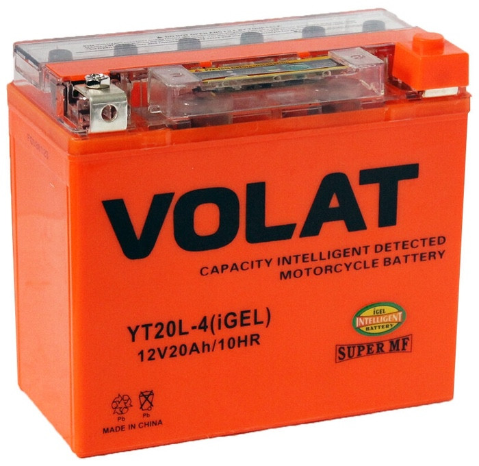 Аккумулятор VOLAT (20 Ah) 330 A, 12 V Обратная, R+ YT20L-4 (iGEL) 177x88x155 - фото 1 - id-p200413357