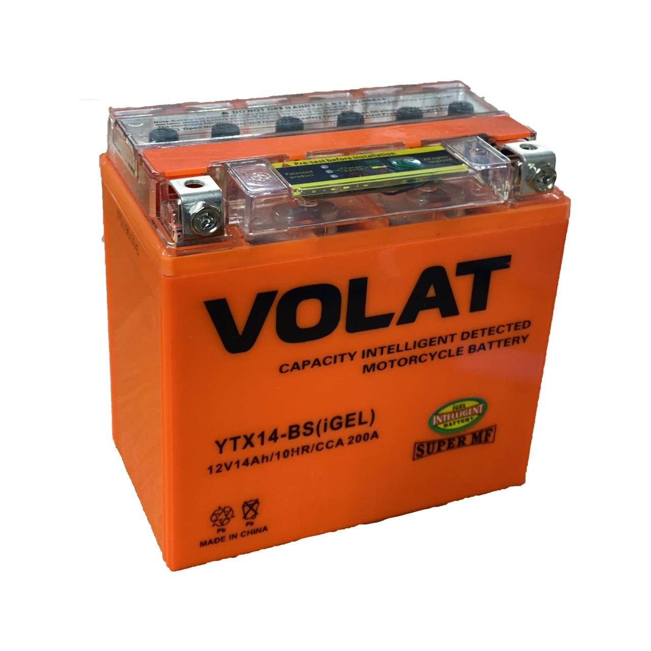 Аккумулятор VOLAT (14 Ah) 200 A, 12 V Прямая, L+ YTX14-BS YTX14-BS(iGEL) 150x87x145 - фото 1 - id-p200481835
