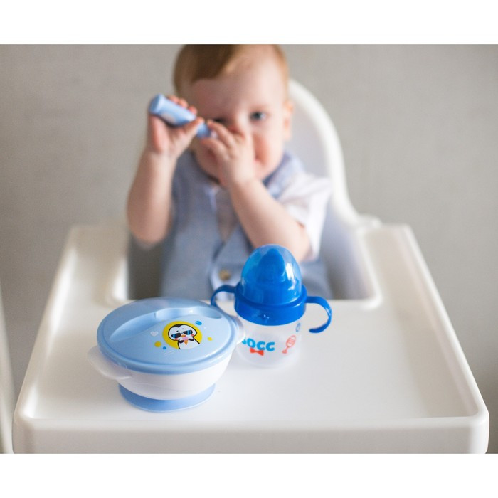 Набор детской посуды «Сладкий малыш», 3 предмета: тарелка на присоске, крышка, ложка, цвет голубой - фото 10 - id-p167224391