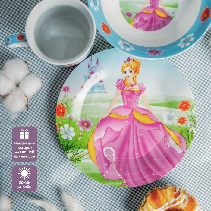 Набор детской посуды из керамики Доляна «Волшебница», 3 предмета: кружка 230 мл, миска 400 мл, тарелка d=18 см - фото 3 - id-p162769858