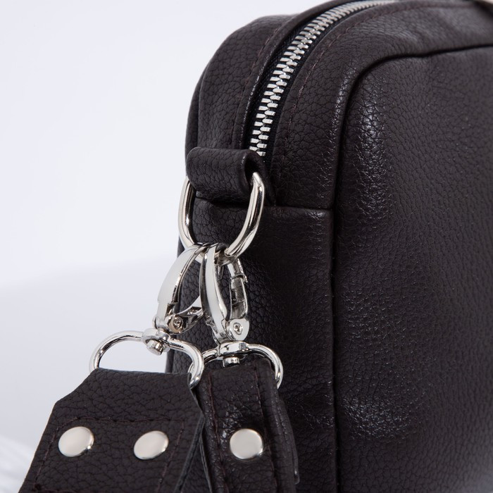 Сумка кросс-боди TEXTURA на молнии, наружный карман, длинный ремень, цвет тёмно-коричневый - фото 6 - id-p174587250