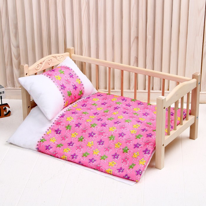 Кукольное постельное" Медузы на розовом с тесьмой"простынь,одеяло,46*36,подушка 23*17 - фото 1 - id-p200095407