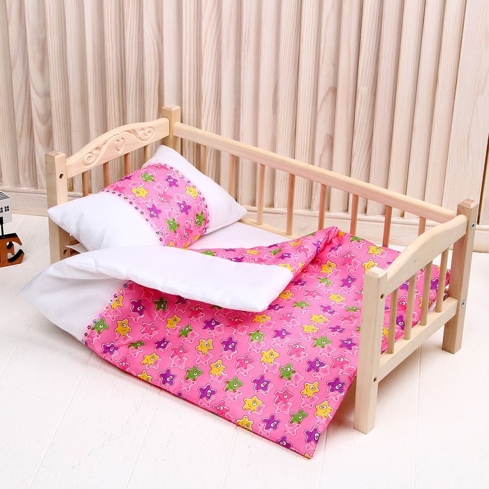 Кукольное постельное" Медузы на розовом с тесьмой"простынь,одеяло,46*36,подушка 23*17 - фото 2 - id-p200095407