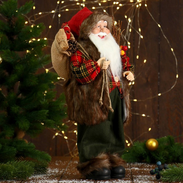 Дед Мороз "В пушистой жилетке, с веточками" 45 см - фото 2 - id-p182431815