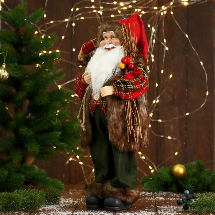 Дед Мороз "В пушистой жилетке, с веточками" 45 см - фото 4 - id-p182431815