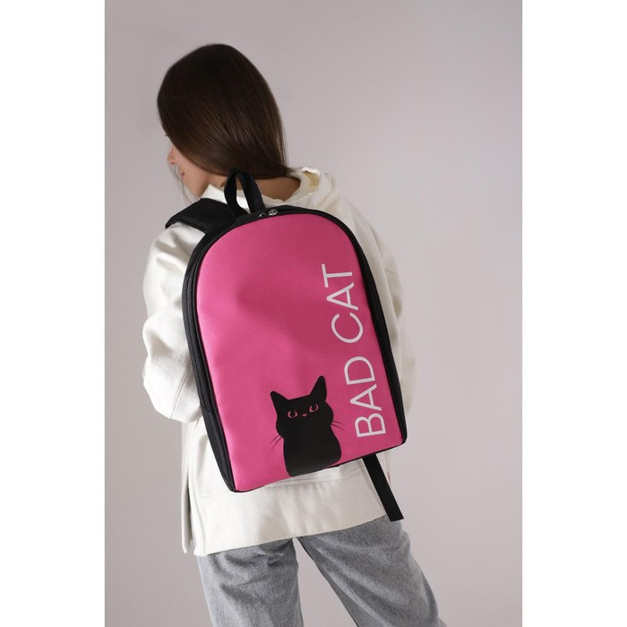 Рюкзак текстильный «Bad cat», 25х13х37 см, фуксия - фото 7 - id-p163772343
