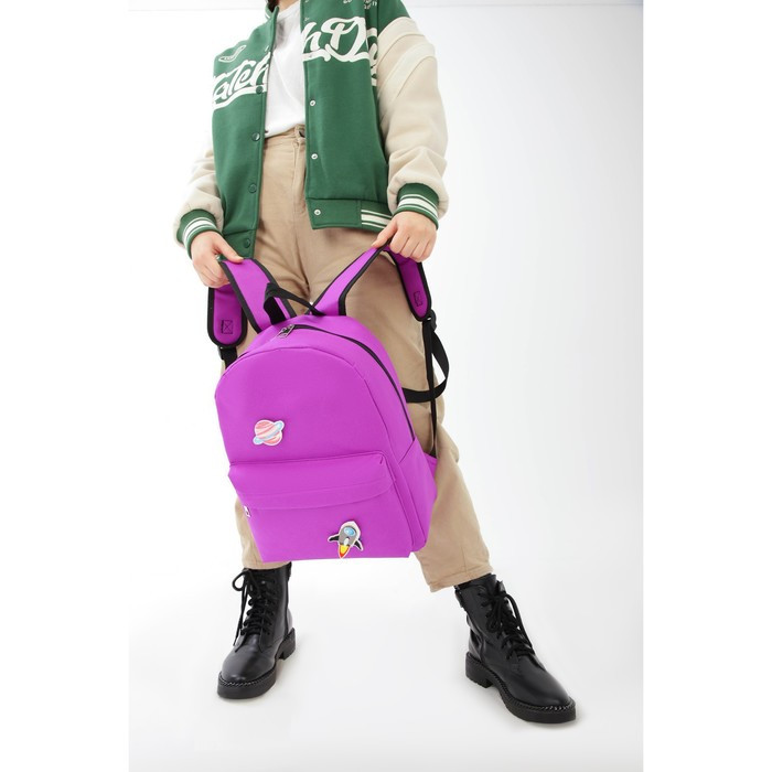 Рюкзак текстильный «Космос», 37 х 33 х 13 см, с липучками, фиолетовый - фото 9 - id-p171234846